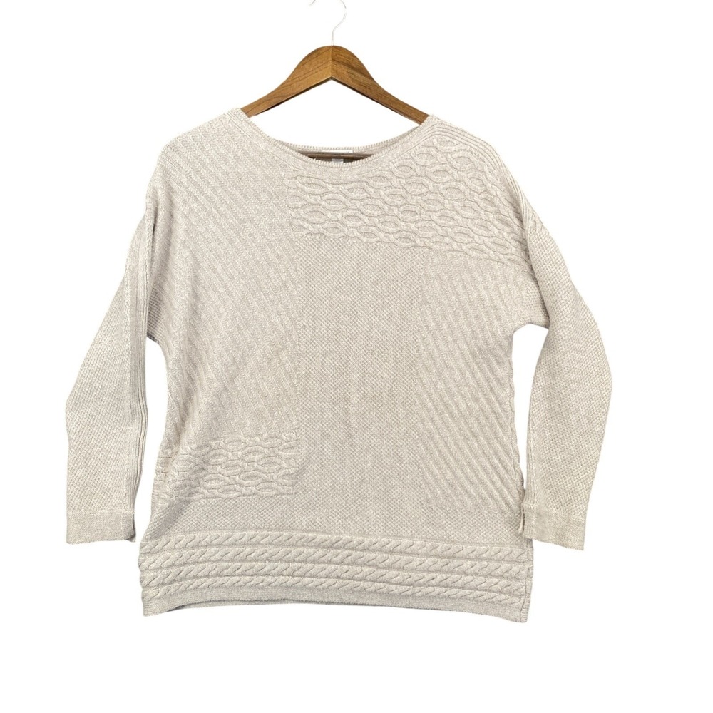 J. Jill Beige Cotton Blend Mixed Stitch Pullover Sweater Women's Size Small